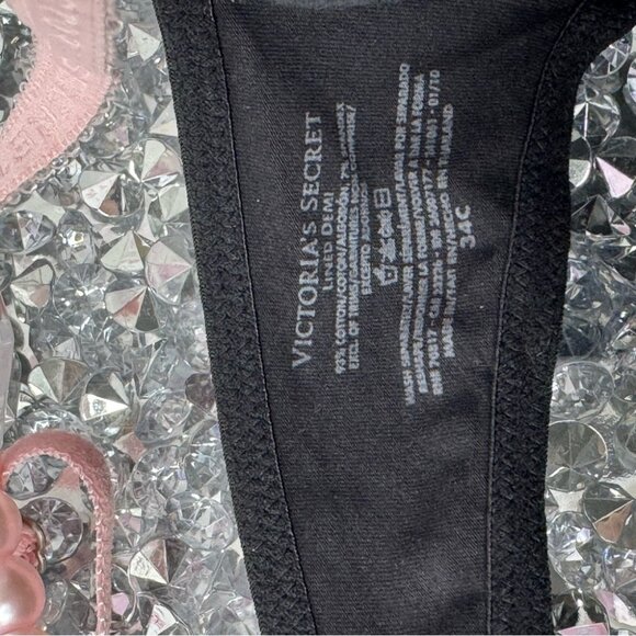 Victoria secret bra logo print black pink writing rare all over logo straps - Picture 6 of 6